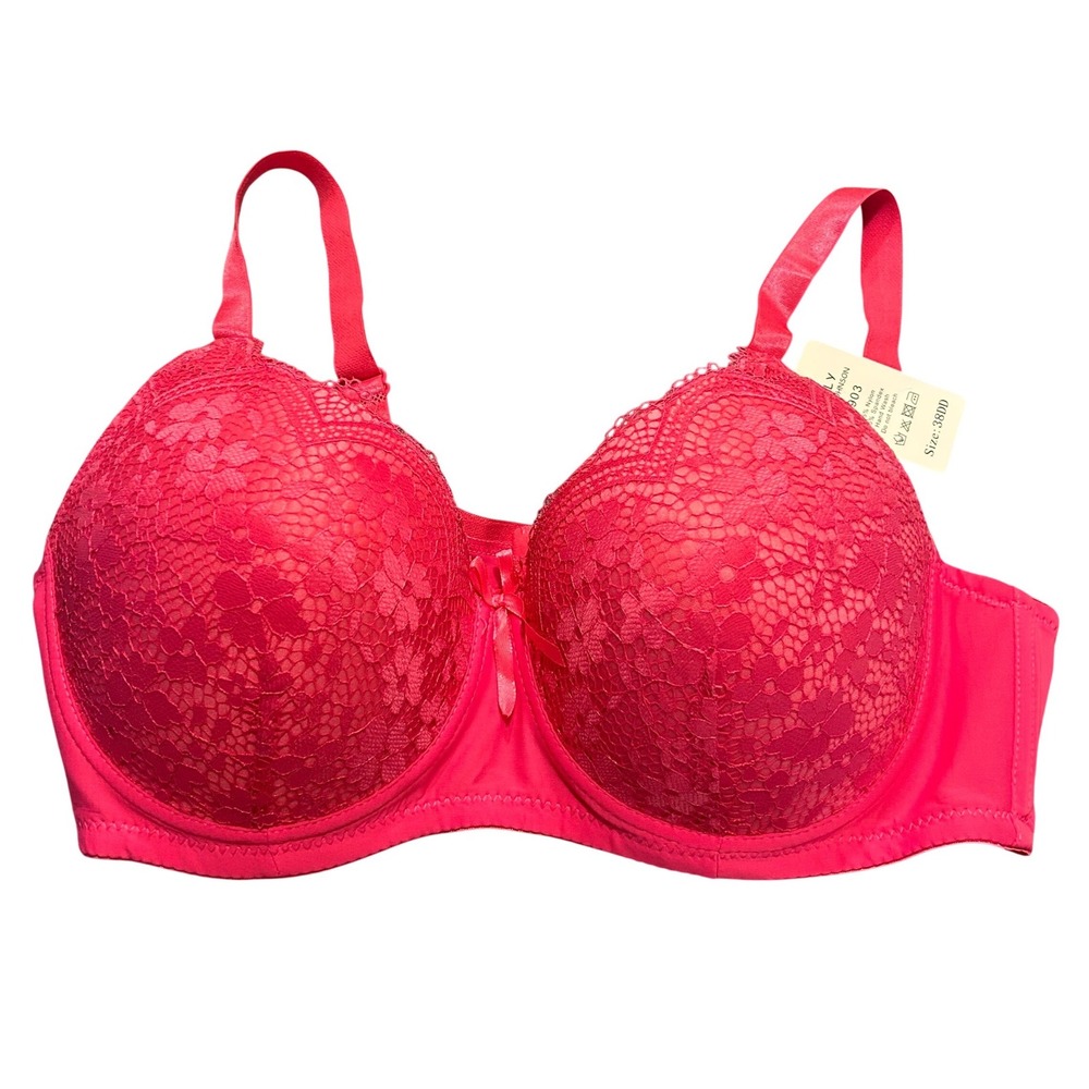 NWT EMILY JOHNSON 3903 Pink Lace Full Coverage Underwire‎ Bra 38DD